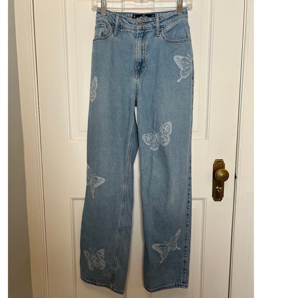 Hollister Women's 25 1R Butterfly Jeans Ultra High Rise Dad Light Wash L31 - Picture 2 of 14
